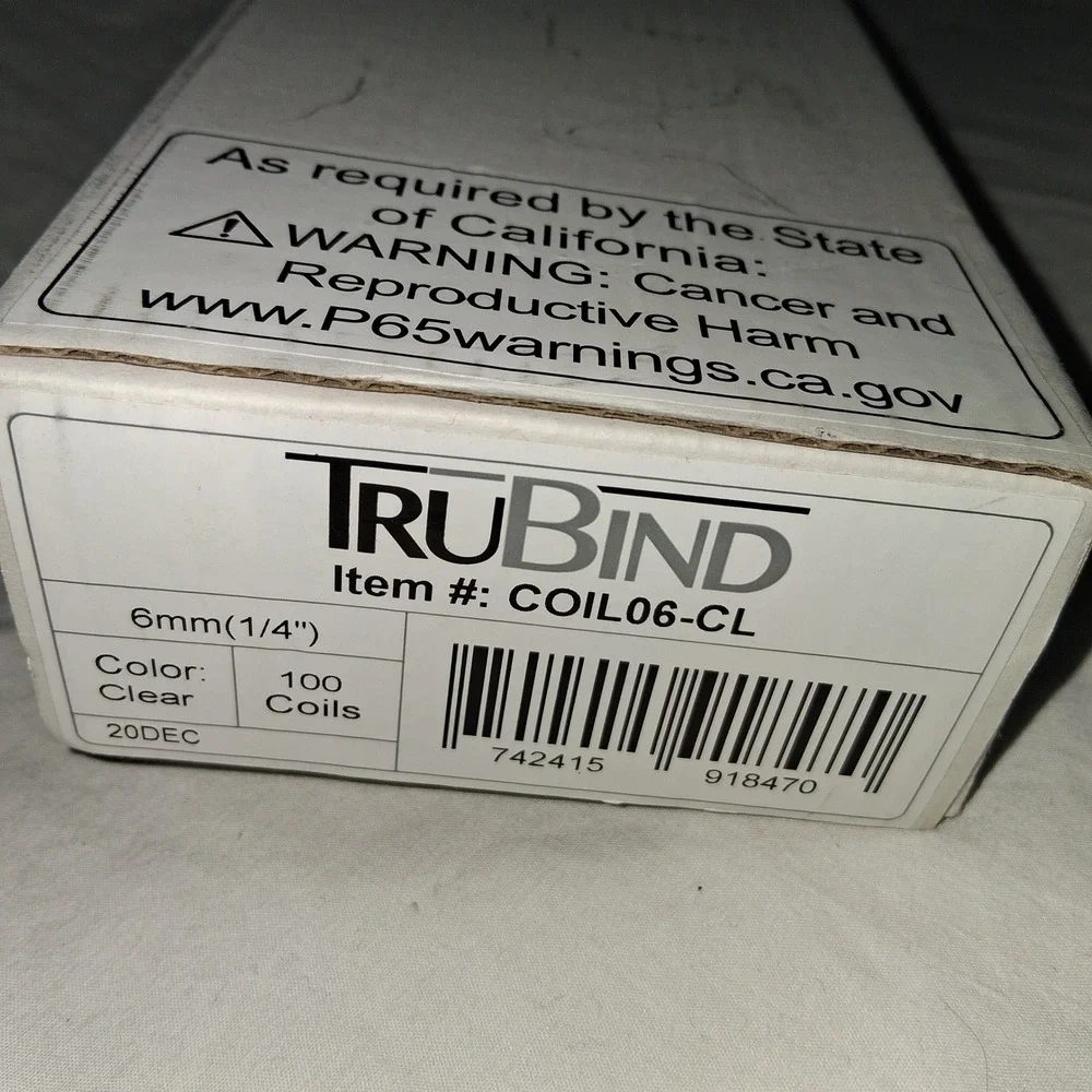 TRUBIND 6mm 1/4 Clear Plastic Coil‎ Binding Spines 90 Count Item COIL06-CL